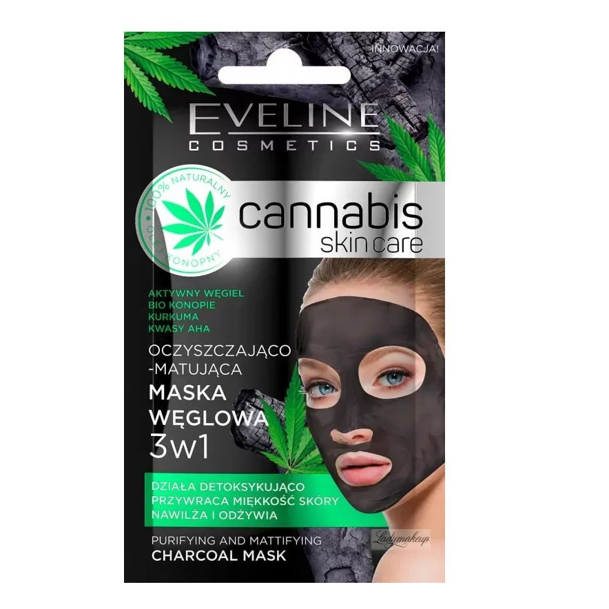 inbound3980697193342728483 Eveline Cannabis Skin Care 3 in 1 Charcoal Mask 7ml ايفلين كانابيس للعناية بالبشرة 3 في 1 قناع الفحم 7 مل - الصورة 1